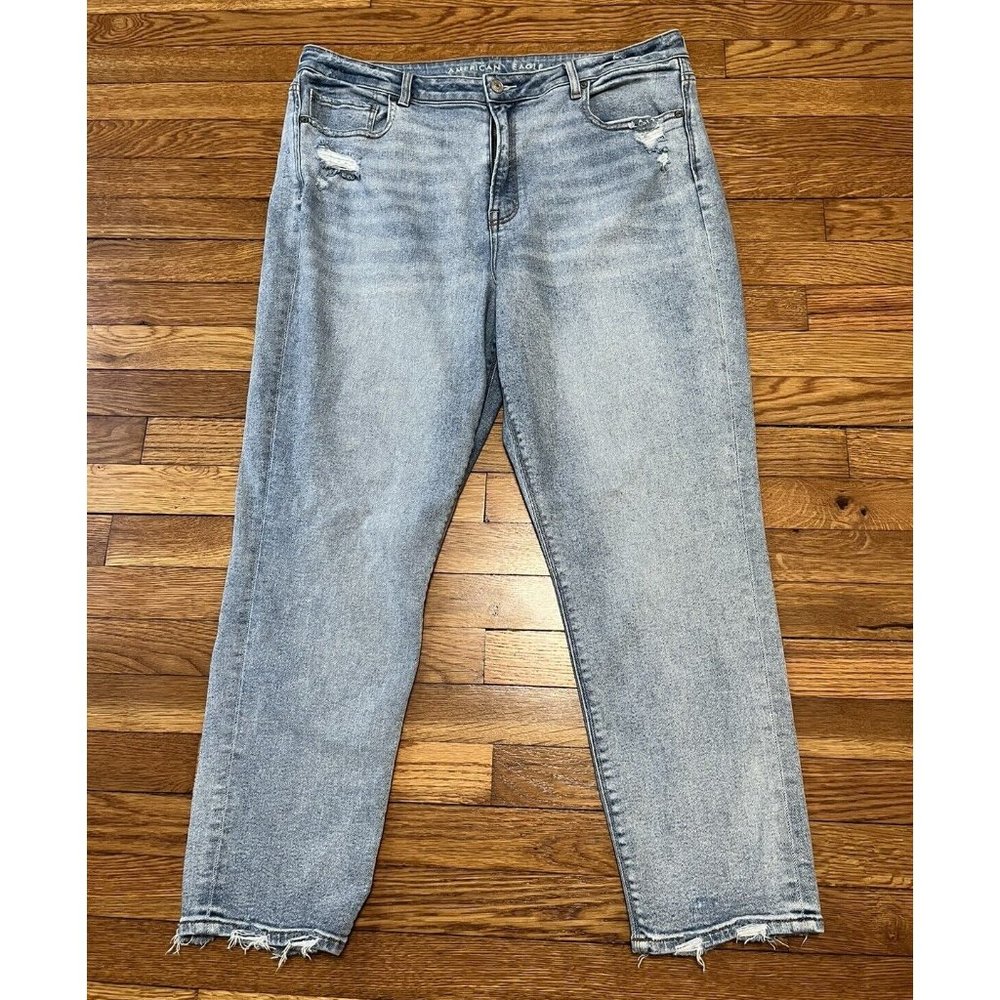 American Eagle Mom Jeans Womens Plus Size 18 Stretch Light Wash Blue Denim Comfy